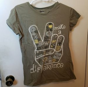 Olive Green Peace Graphic Fitted Tee